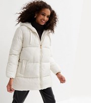 New Look Off White Mid Length Hooded Puffer Jacket